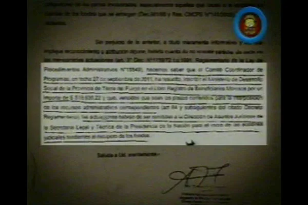 El documento remitido por la CONADIS es implacable. (Imagen: Captura TV Canal 13 de Río Grande).