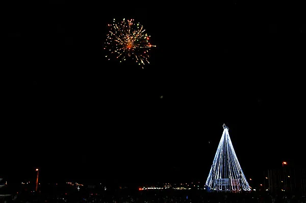 El árbol de Navidad visto desde el escenario del evento.