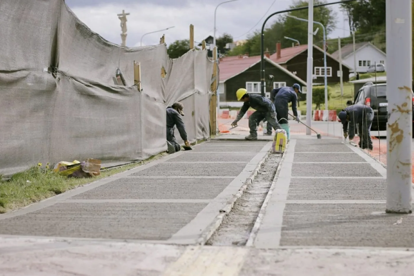 Trabajos en la plaza San Martín de la ciudad de Ushuaia