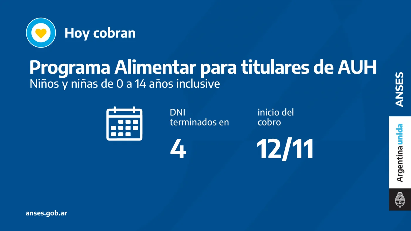 Calendario de pago del día viernes 12 de noviembre