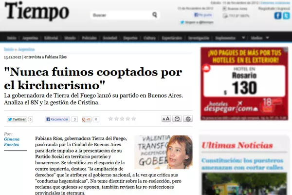 La entrevista fue realizada por el diario Tiempo Argentino.