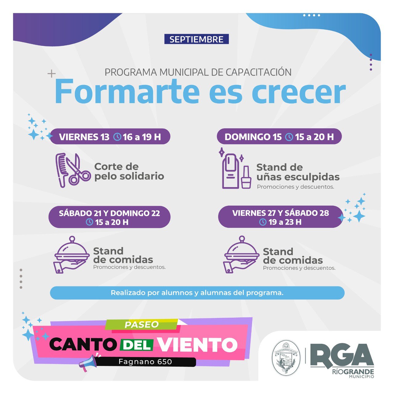 El programa “Formarte es Crecer” se suma al Paseo Canto del Viento