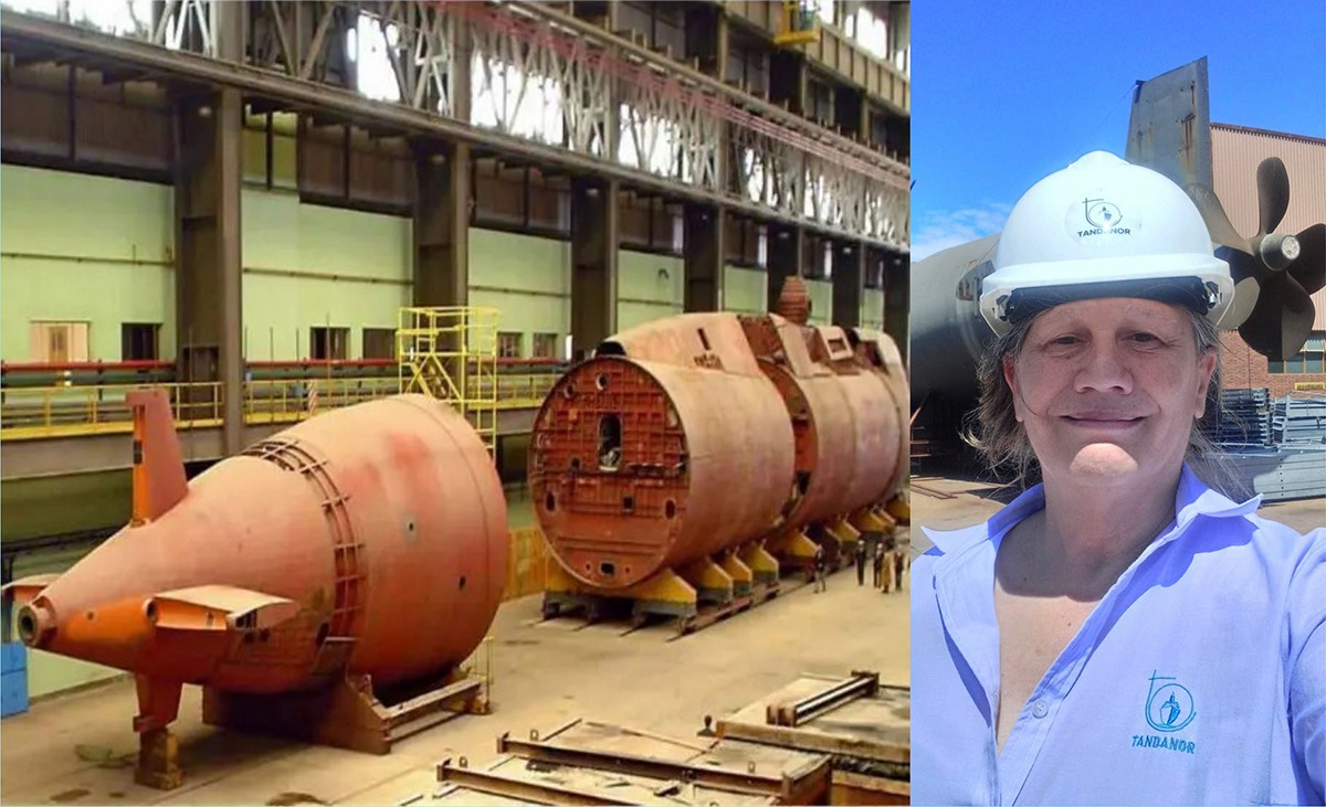 El Submarino Santa Fe  que iba a tener  un 100% fabricado en Argentina y se suspendió su construcción con un 75 % de Fabricado. Al lado, la ingeniera Alejandra Portatadino.